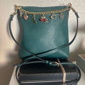 Coach Green Crossbody Bag with gold accent